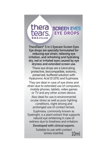 TheraTears Screen Eyes Eye Drops | Relieves, Refreshes and Whitens Dry, Red or Irritated Eyes from Extended Screen Use | Contact Lens Friendly | 5 in 1 Eye Care Drops | 10ml - Image 6