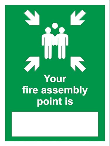 Your Fire Assembly point is emergency evacuation Safety sign - 1.2mm Rigid plastic 200mm x 150mm Case (Pack of 5)