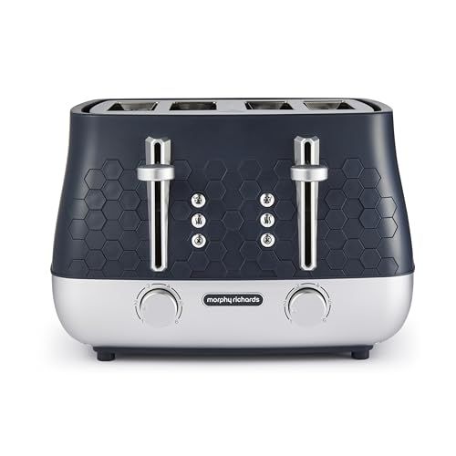 Morphy Richards Cassini 4 Slice Toaster, Variable Browning and Width Slots, 6 Power Levels, Removable Crumb Tray, Illuminated Buttons, High Lift, Defrost, Reheat, 800W, Outer Space Blue, 243021