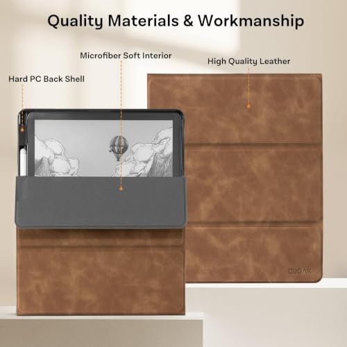 Image of CoBak Case for 11 inch Kindle Scribe 3rd Generation 2025, Kindle Scribe Colorsoft with Two Viewing Angles - All New PU Leather Cover with Auto Sleep Wake, Pen Holder. Retro Brown