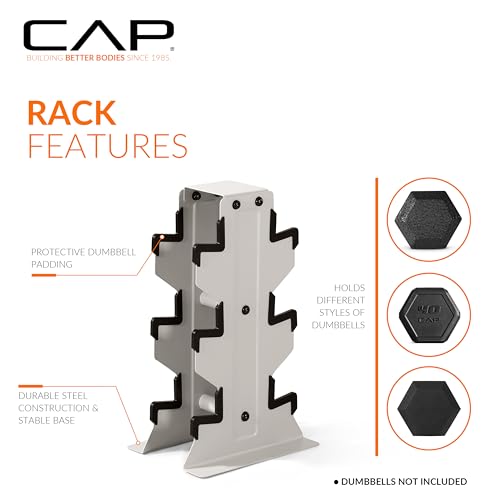 CAP Dumbbell Rack for Home Gym – Compact 100lb Vertical Weight Rack Stand, Holds Multiple Pairs, Heavy-Duty Steel with Non-Slip Base | Light Gray by CAP - Used condition - Image 3