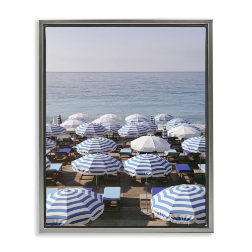 'Beach Umbrellas Clear Summer Sky'| Floating Frame Canvas Art