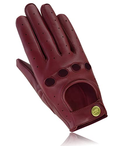 Men's Chauffeur 100% Genuine Lambskin Leather Gloves Full Finger Car Driving Motorcycle Bikers Riding Gloves (Burgundy, M) #TOP4