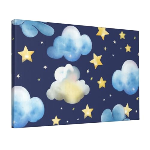 Toile murale imprimée d'étoiles et de nuages pour décoration murale colorée de salon 30x45cm