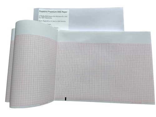 Fuyatina 2 Packs EKG Paper Fit for Mortara ELI 250, ELI 250C, ELI 350 Machines, Each Pack 8.5 x 11 inch x 200 sheets, Cued with Header, Red Grid Z Fold Paper, Premium 80gsm Z Fold