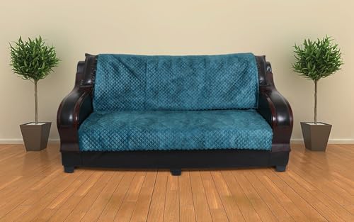Image of 7 Seater Sofa Cover | Universal Non-Slip Fully Covered Protector for 3+2+2 Sofa Set | Durable Slipcover for Living Room Quilted Luxe (Ocean Teal)