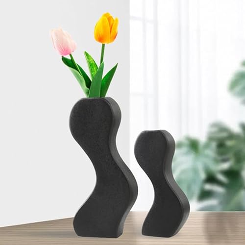 Jarron Blanco, Juego de 2 Jarrones Decorativos Modernos, Jarrones para Flores Forma Humana, Decoración Jarron Ceramica (Negro, Negro)
