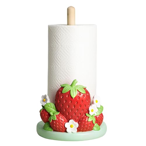 Colias Wing Strawberry and Flowers Embossed Paper Towel Holder, Paper Stand,Strawberry Crafts Display for Countertop