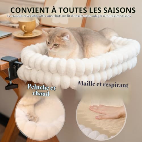 CheerPals Lit pour Chat Bureau Pliable, Hamac Chat Suspendu avec Support en Métal Robuste (2 KG), Panier Réversible Hiver/Été pour Table, 60x38x12 cm – vue 3