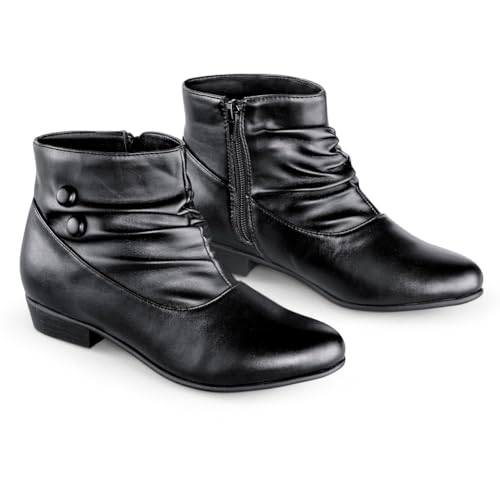 Collections Etc Women's Faux Leather Scrunch Ankle Boots, Wide Width BLACK 10