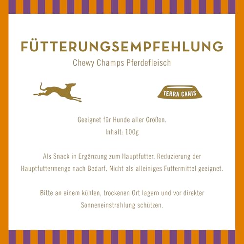 Terra Canis Sensations Chewy Champs - Pferdefleisch 100g I Natürliche, getrocknete Kauartikel I Beschäftigung durch Kauen | Ergänzungsfuttermittel für Hunde