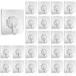 24 Pack Heavy Duty Self Adhesive Hooks - 33lb Max, Transparent Waterproof Wall Hangers for Bathroom, Kitchen, Door, Ceiling; Damage Free No Drilling Hanging Organizers with Stainless Steel and PVC
