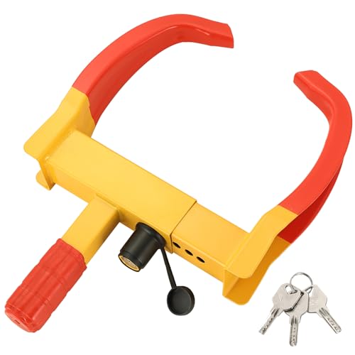 DASBET Wheel Clamp Lock Anti-Theft Wheel Lock Clamp Heavy Duty Car Wheel Lock with 3 Keys Adjustable Security Tire Clamp Fits 7-11 Width Tyres Security Clamp for Cars Caravans Trailers (Red)