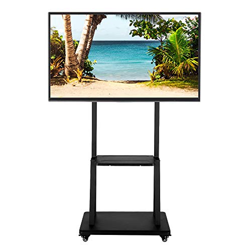 Mobile TV Stand with Mount,Rolling TV Cart TV Trolley Floor Stand Height Adjustable with Dual Shelves & Lockable Caster Wheels for 40 to 80 Inch LCD LED OLED Plasma Flat Panel Screens,Max 180lbs
