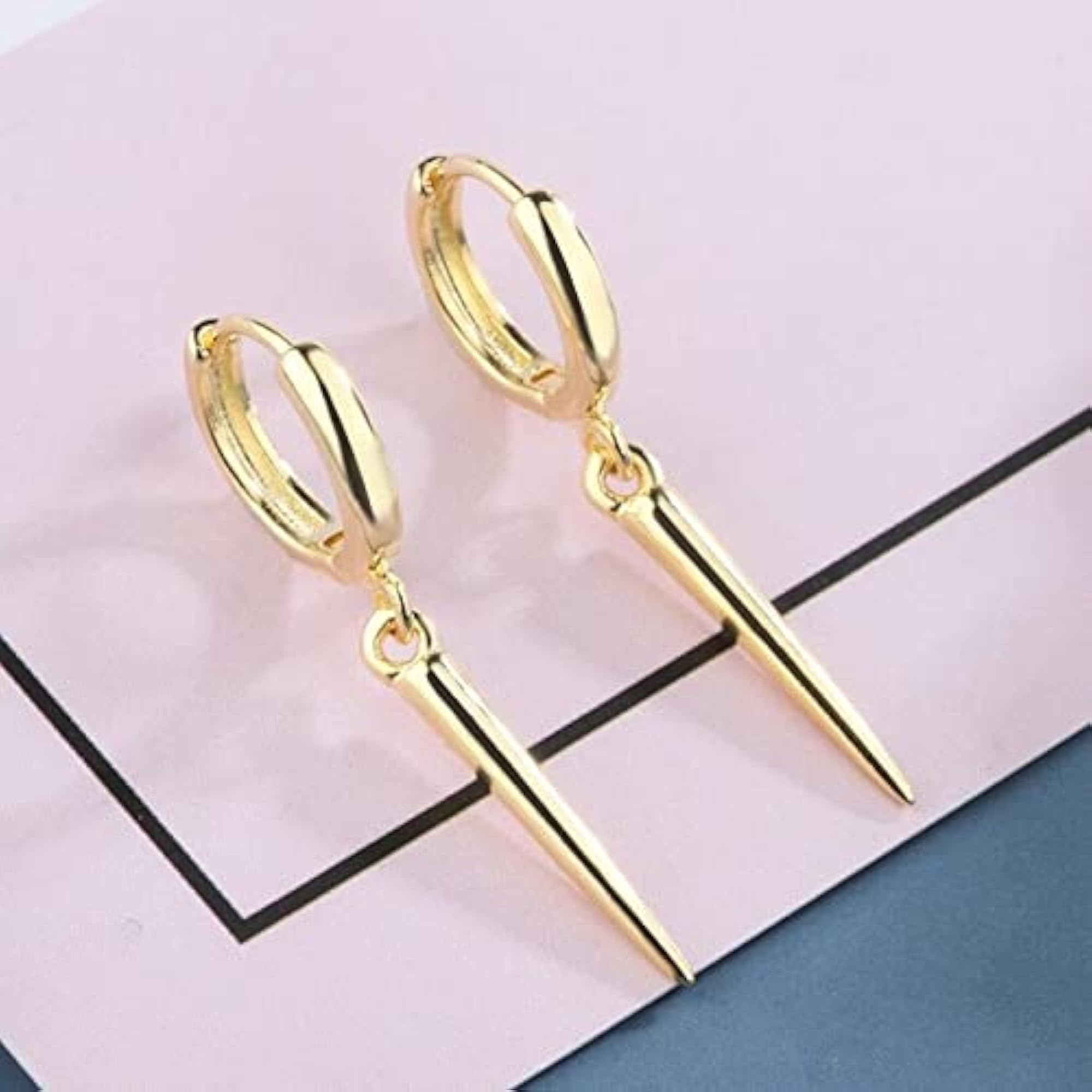 Silver Plated Spike Drop Huggie Hoop Earrings