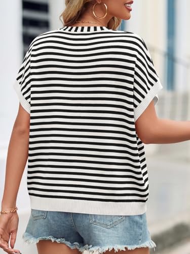 Image of Saodimallsu Womens Summer Oversized Cardigans Batwing Short Sleeve Lightweight Button V Neck Casual Knit Sweater Tops