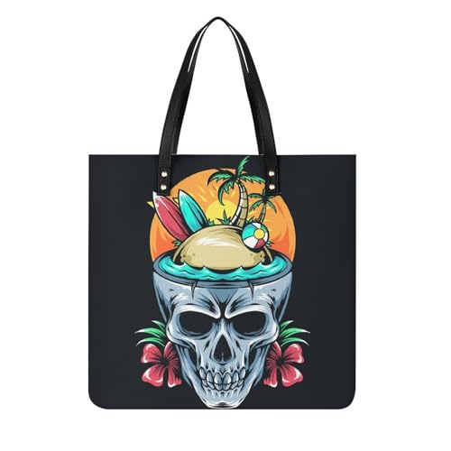 Tote bag femme plage tropicale crâne grand sac grand format