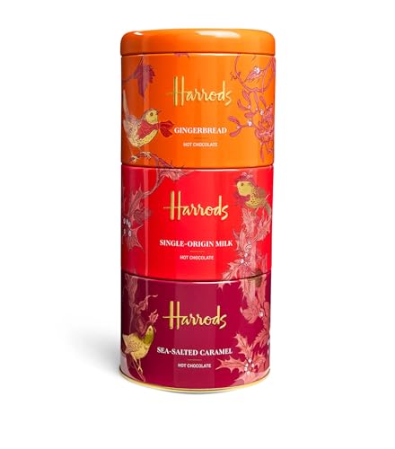 Harrods Hot Chocolate Trio Set, Gingerbread, Sea-Salted Caramel, Single-Origin Milk, 3 x 100g