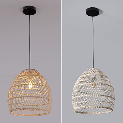 Apsekoka Dome Rattan Wicker Pendant Light, Bohemian Natural Hand-Woven Basket Ceiling Hanging Light Fixture, Chandelier For Dining Living Room Hallway #TOP1