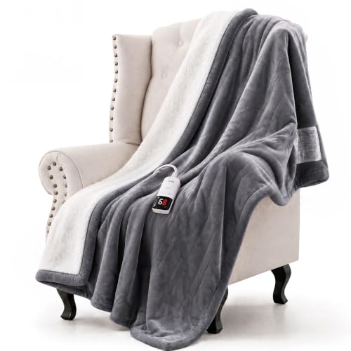 Warmrest Heated Blanket Electric Throw Blanket for Couch 50"x60" Light Grey