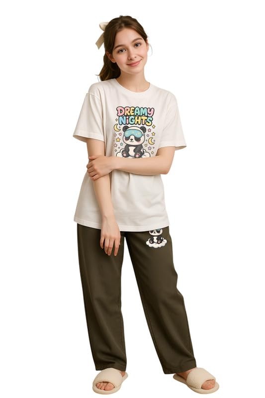 Image of My Swag Womens Cotton Nightwear Set | Dreamy Nights Printed T-Shirt with Relaxed Fit Pajama | Perfect for Sleep & Home