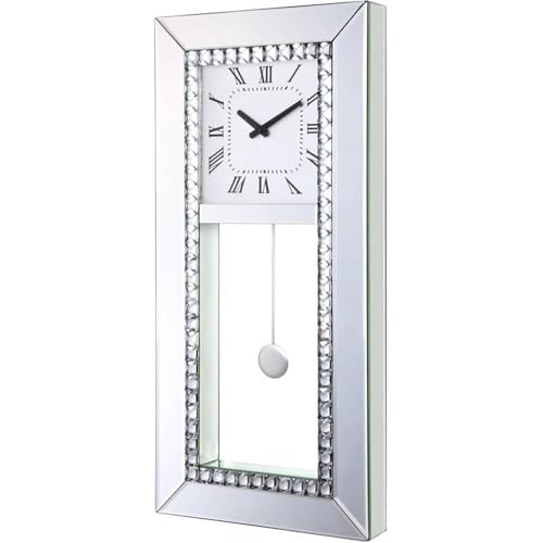 Acme Lotus Wall Clock in Mirrored & Faux Crystal Diamonds