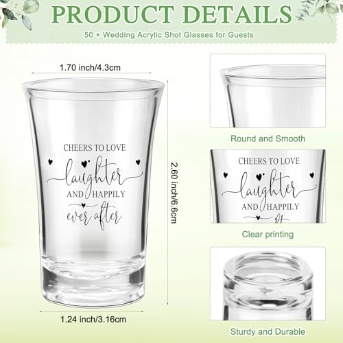 Uiifan 50 Sets Wedding Favors for Guests Wedding Shot Glasses Acrylic Clear Plastic Shot Glasses with Thank You Cards Gift for Guest Newlyweds Bridal Shower Supplies(Laughter and Happily) by Uiifan - Used condition - Image 2