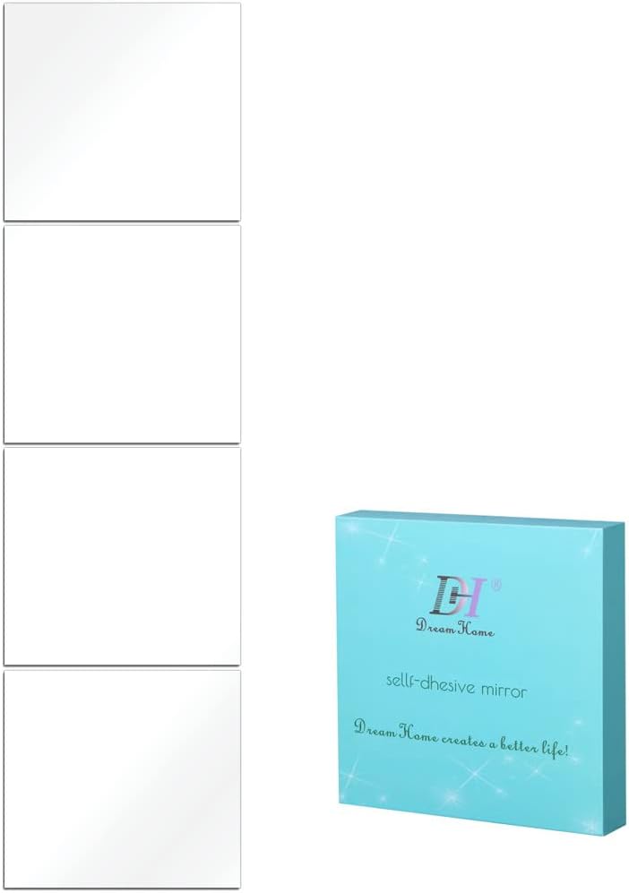 DH Full Length Mirror Tile-8Inch 4PCS fameless Glass Wall Mirror Panel,with Strong Adhesive Tape Free Assembly Paste Home Mirrors