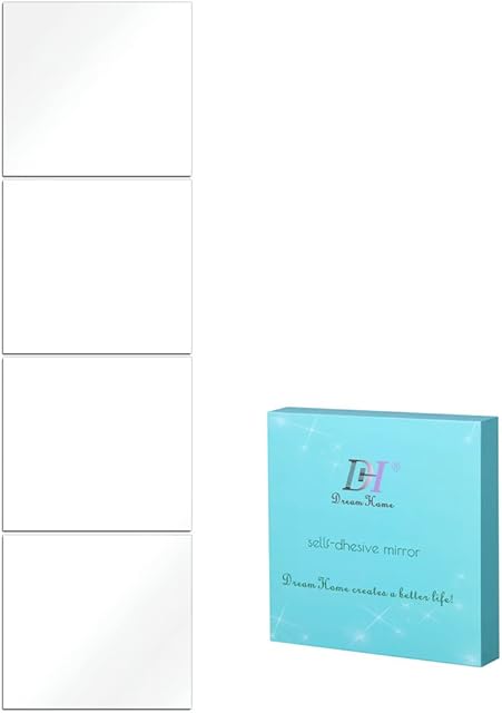 DH Wall mirror tiles-8Inchs 4PCS fameless glass mirror panel ,Full Body Mirror for Door Bedroom Bathroom Living Room Decor home mirrors