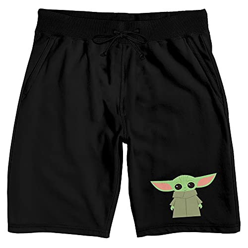 Mens Black Star Wars Mandalorian Baby Grogu Sleep Pajama Shorts