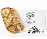 SOLTAKO Große rustikale Snackschale aus Olivenholz Dipschale Tapasteller Schale Holz Olivenholz Holzschale Salatschüssel Brotschale