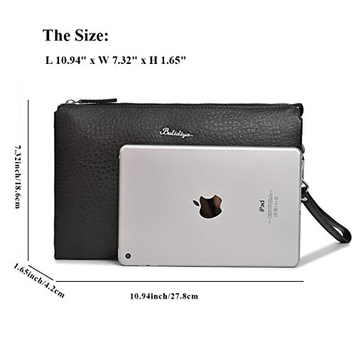 Men Clutch Purse Leather Wallets Wristlet Handbags Business Zipper Tote Bags, Black3