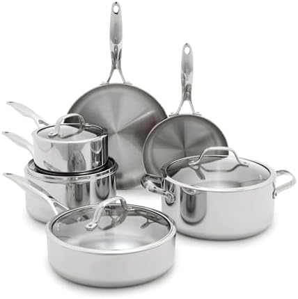 GreenPan Valencia Pro Tri-Ply Stainless Steel 10 Piece Cookware S...