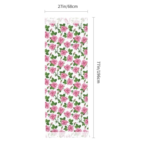 Shawl Wraps for Women - Green Pink Rose Flowers Oversized Fall Winter Blanket Fashion Scarf for Womens2