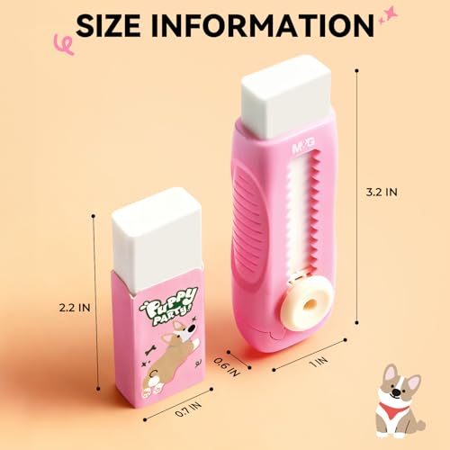 Image of M&G 1+1 Pack Pink Sliding Retractable Cute Eraser Set, Refillable Soft Large Rubber Eraser with Sleeve for Kids Students School Office Supplies
