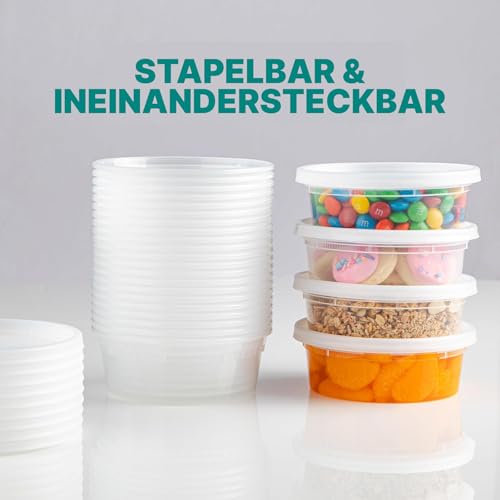Deli-Lebensmittelbehälter, Großpackung (60er-Pack) 240 ml mit Deckeln – Ansicht 3