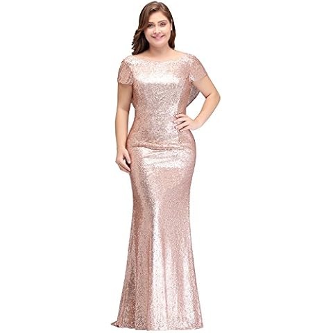 MisShow Women Plus Size Rose Gold Long Sequin Bridesmaid Dress Prom/Evening Gowns 24W Cover