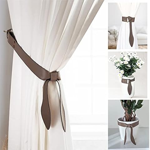 BLAU MARITÉ Set of 2 Curtain Clamps made of Premium Faux Leather, LILIBET Model. Rustic Chic Style Includes Bronze Wall Anchor Hooks (Mink Grey) Cover