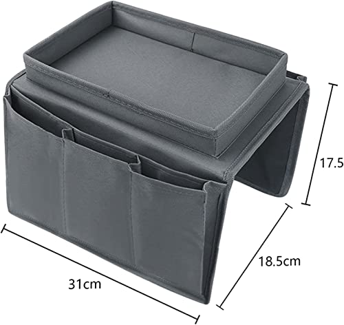 Sofa Armrest Organizer with Top Tray for Couch Recliner, 5 Pockets TV Remote Control Holder Foldable Armchair Bedside Caddy Organizer Storage Bag for Magazines Cellphone Drinks Snacks Tea Cup (Grey) by FakeFace - Image 5