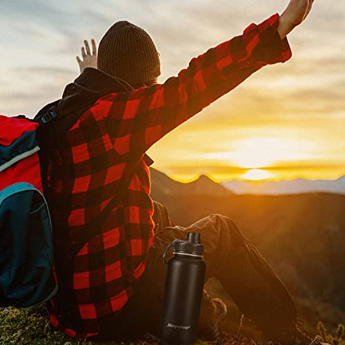 Mayunuo 32 Oz Insulated Metal Water Bottle, Stainless Steel Double Wall Vacuum Wide Mouth Sport Water Bottle With Straw, 3 Leak Proof Lids, 1 Tube Brush, Bpa-Free, Black #TOP6