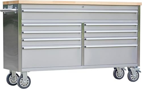 61 inch Tool Chest, Tool Box Mobile 9 Drawers Storage Rolling Cabinet with Wheels Lock Key Locking System Drawer Liners for Garage Warehouse Repair Shop
