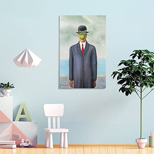 Art Posters The Son Of Man By Rene Magritte Surrealism Poster Canvas Wall Art Prints For Wall Decor Room Decor Bedroom Decor Gifts 24X36Inch(60X90Cm) Frame-Style #TOP3