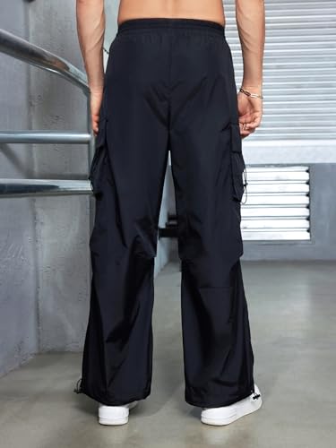 WDIRARA Men's Baggy Cargo Pants Flap Pockets Hiking Sweatpants Drawstring Waisted Wide Leg Casual Pants with Pockets2