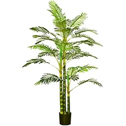 Maceteros Altos Lidl HOMCOM Planta Artificial Palmera Areca Grande 190 cm con Maceta y 30 Hojas Decoración para Interior y Exterior Salón Oficina Balcón Ø19,5x190 cm Verde