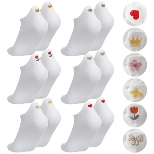 YUZHEDM 6 Paires Chaussettes, Contient des Motifs Tels Que des Tulipes, des Nœuds, Etc, Chaussettes Blanches Femme, Socquettes Femme, Adaptées aux Chaussures Décontractées, aux Chaussures en Toile