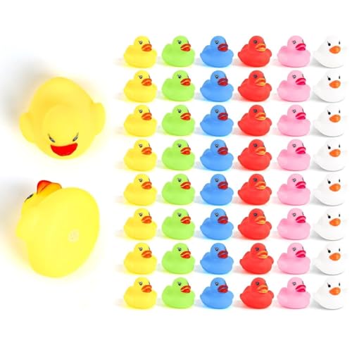 DERAYEE 50 Stück Bunte Mini Badeenten Schwimmendes Weiche Enten Badespielzeug Set klassisches Quietscheentchen für Kinder Dusch Geburtstags Partyartikel