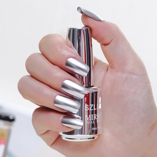 FREEORR Silver Metallic Nail Polish, Mirror Shiny Metal Effect Long-Lasting Quick Dry Nail Lacquers, Multicolor High Gloss DIY Nail Art Gel Polish(12,18ml)