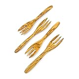 WONDERFUL 7 Inch Olive Wood Fork, 4 Piece Reusable Handmade Natural Wood Flatware for Eating, Perfect for Dessert, Safe & Non-toxic Fork for Kids