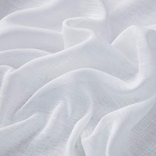 Hlc.me Abbey Faux Linen Textured Semi Sheer Privacy Light Filtering Transparent Grommet Short Thick Cafe Curtain Tiers For Small Windows, Kitchen & Bathroom, Set Of 2 (35 W X 2 4 L, White) #TOP4