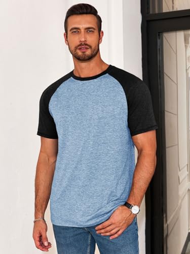 Image of Runcati Mens Casual Slim Fit T Shirts Raglan Short Sleeve Crewneck Baseball Tees Color Block Workout Fashion Shirt
